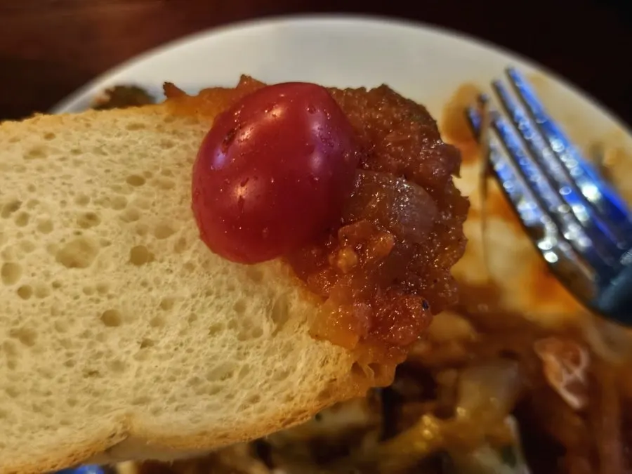 Beef roll lasagna cut into bite-sized pieces