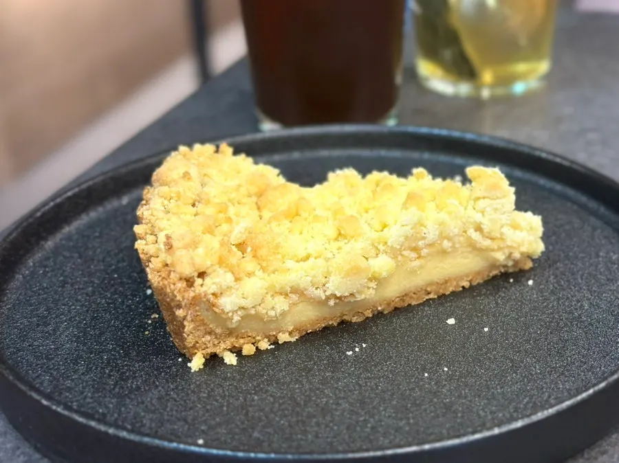Cross-section of the handmade crumble pie