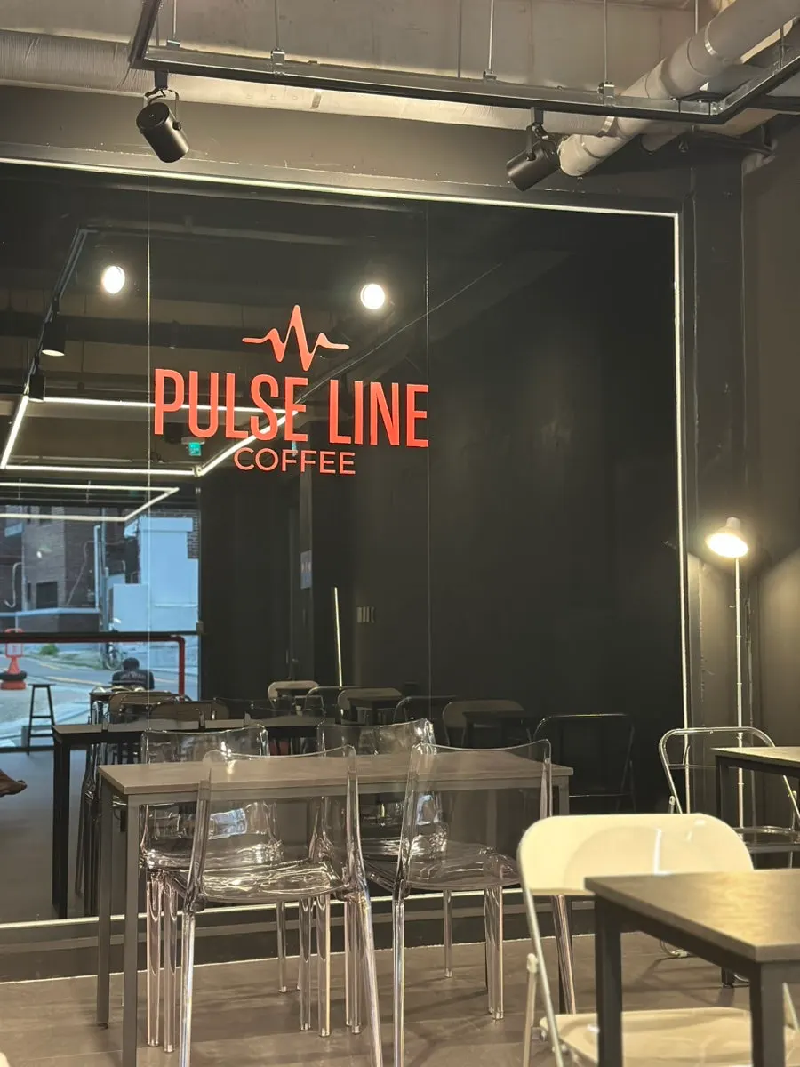 Interior of the café with black and red combination