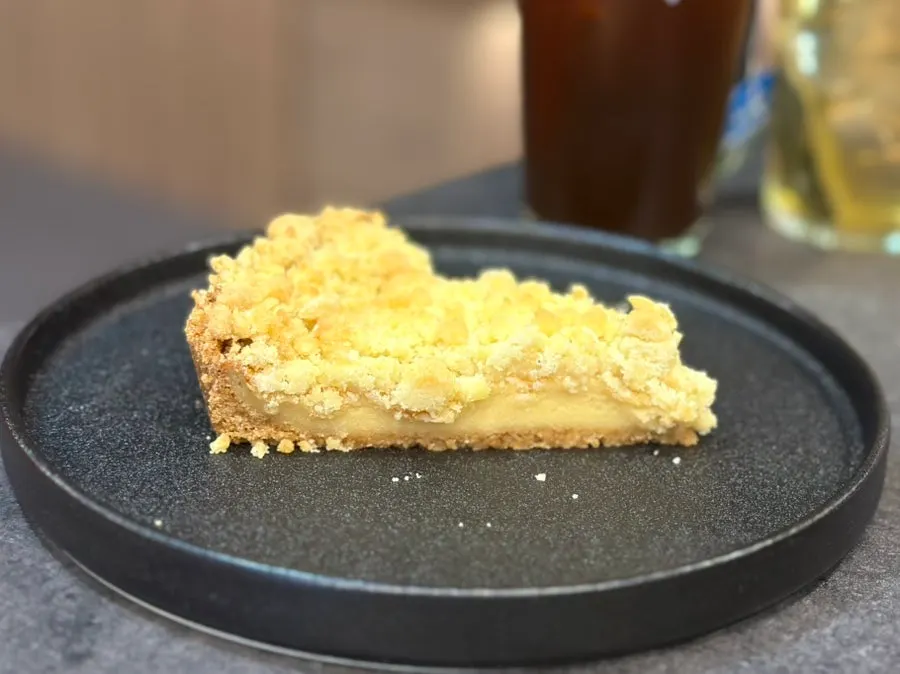 Crumble pie filling cut with a fork
