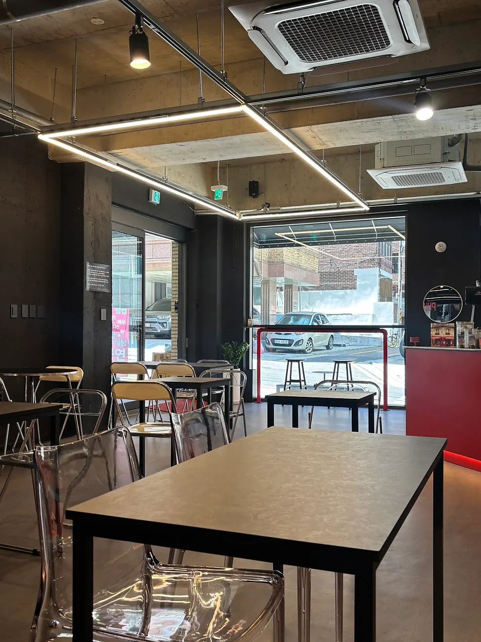 Café interior with stylish lighting