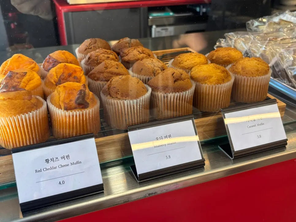Handmade desserts displayed in the showcase