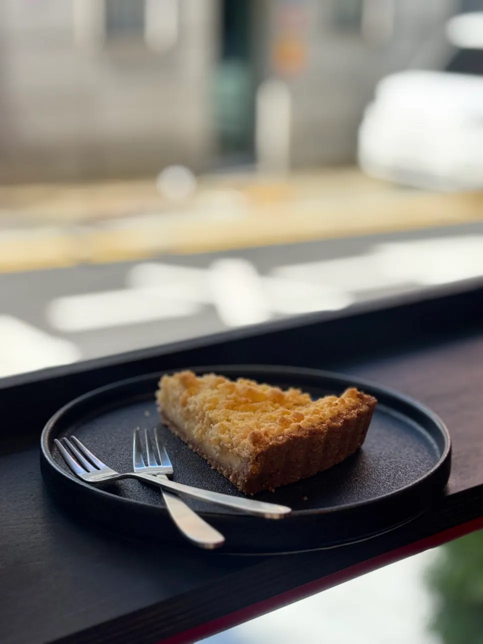 Pulse Line Coffee's handmade crumble pie piled with crumble