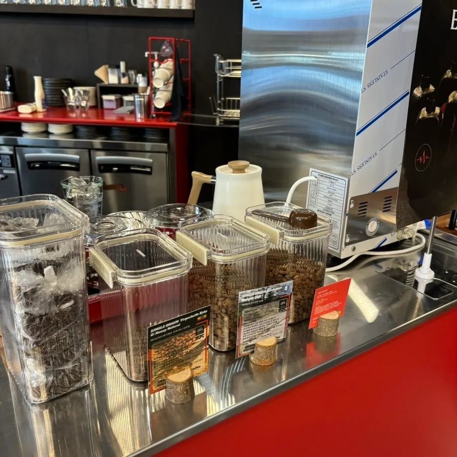 Café counter with menu signage