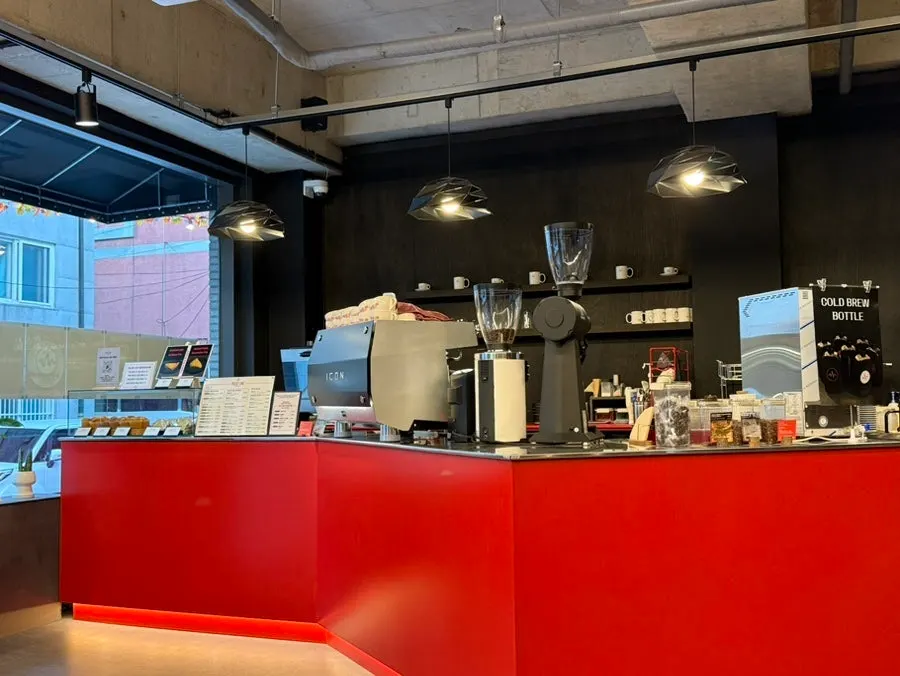Red and black combination café interior