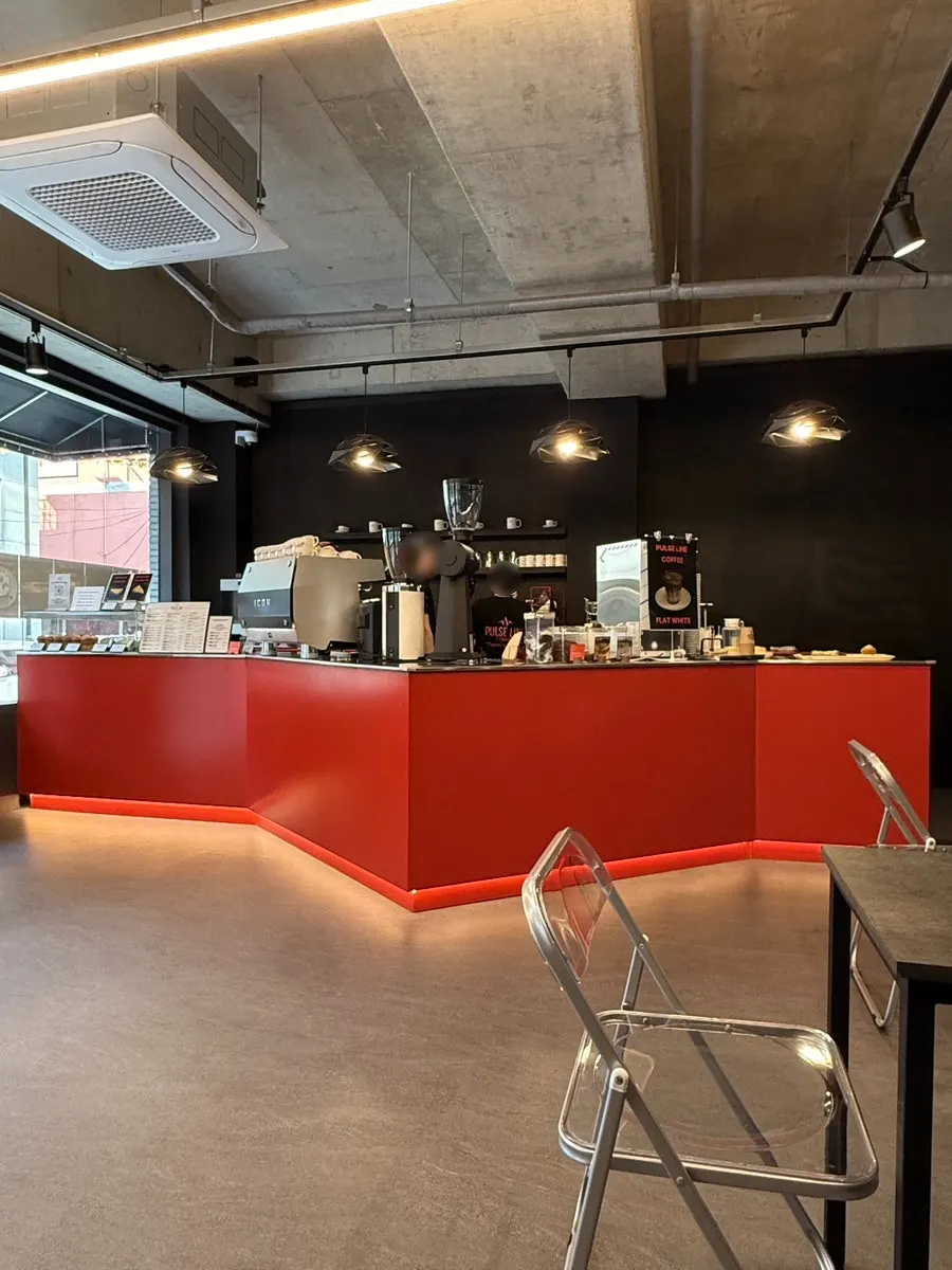 Detail of Pulse Line Coffee's coffee bar