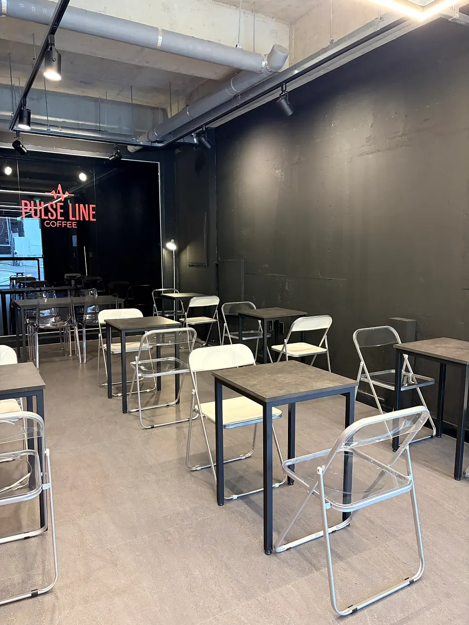 Café seating with simple tables and chairs