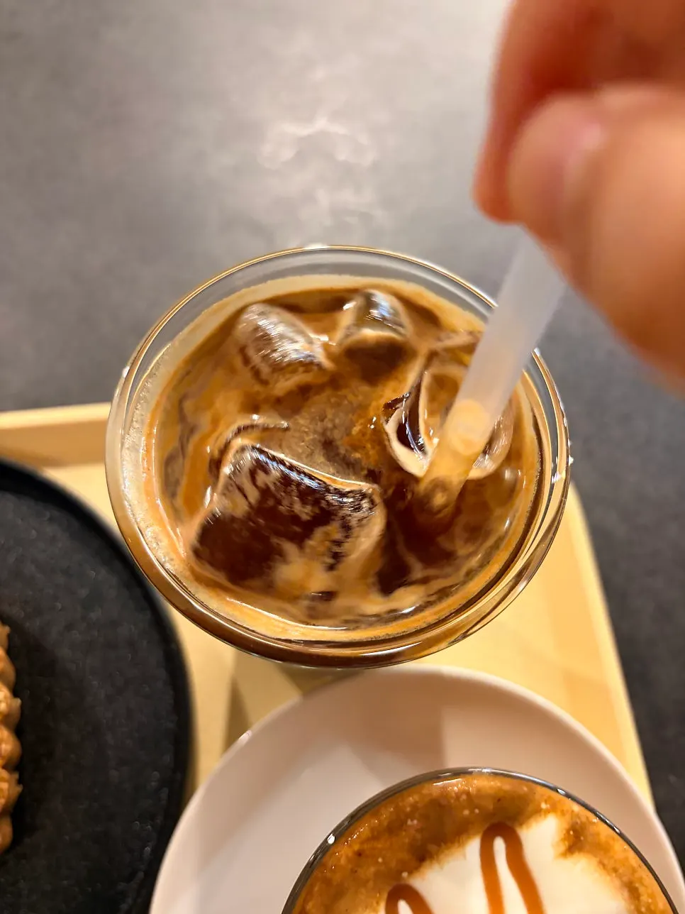 Close-up of the full-bodied iced Americano