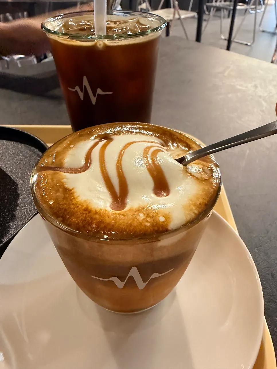 Taking a bite of the Vienna coffee cream