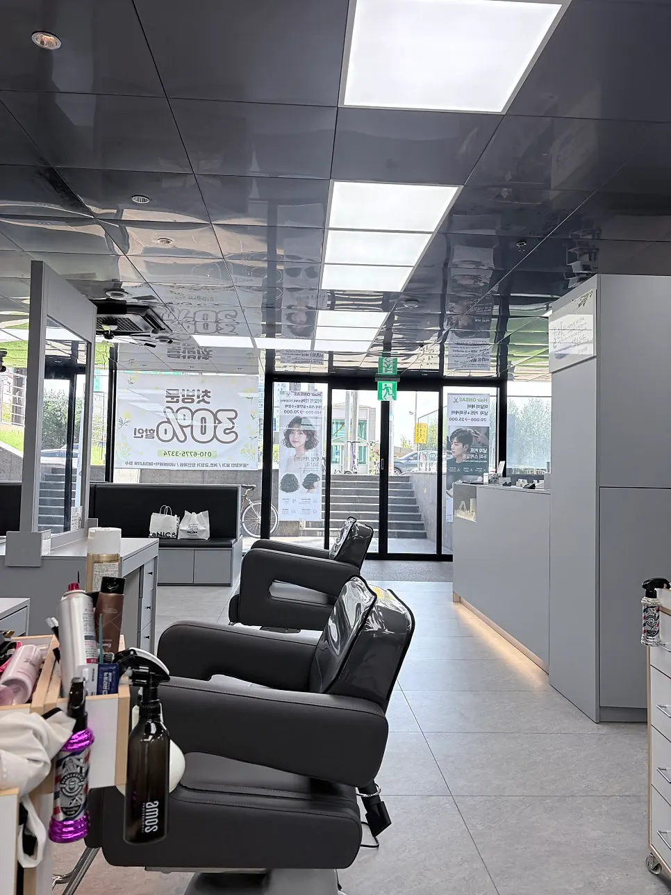 Spacious, clean interior view of the salon