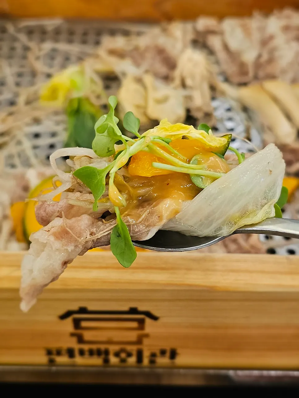 A bite of cypress steam meat and vegetables