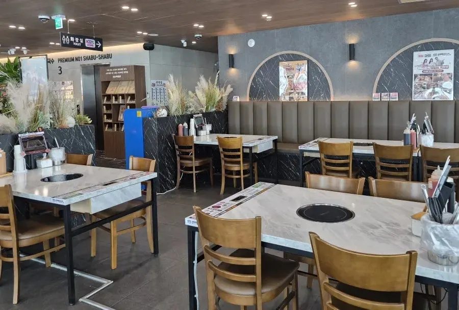 View of the restaurant with group seating