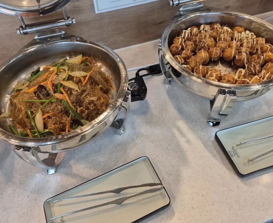 Self-serve bar with chicken and takoyaki