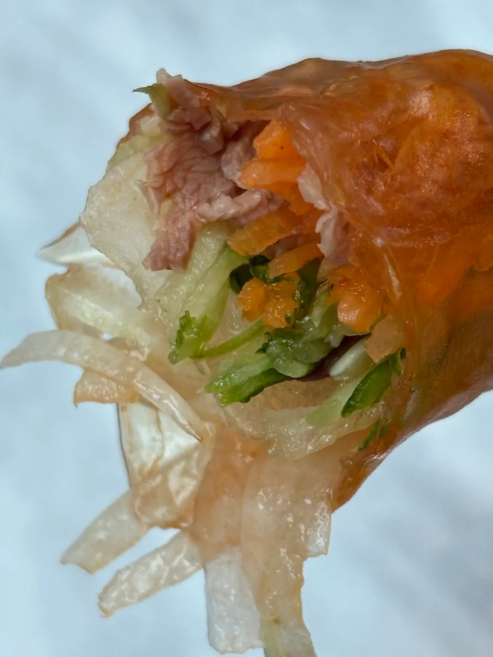 A spring roll wrapped in rice paper