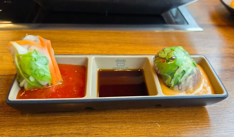 Rice-paper roll wrapped and ready to eat