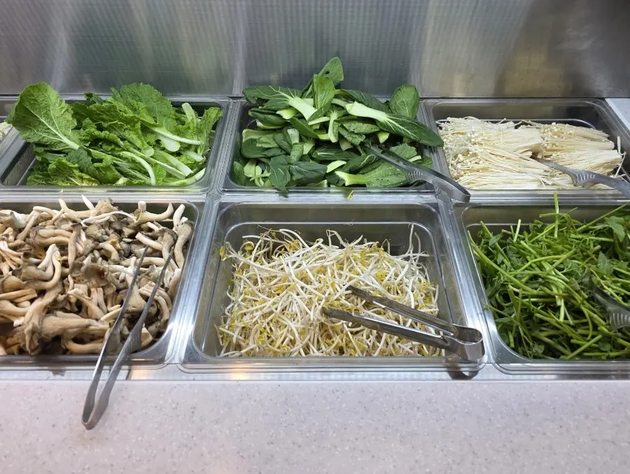 Japchae and fried food corner of the salad bar