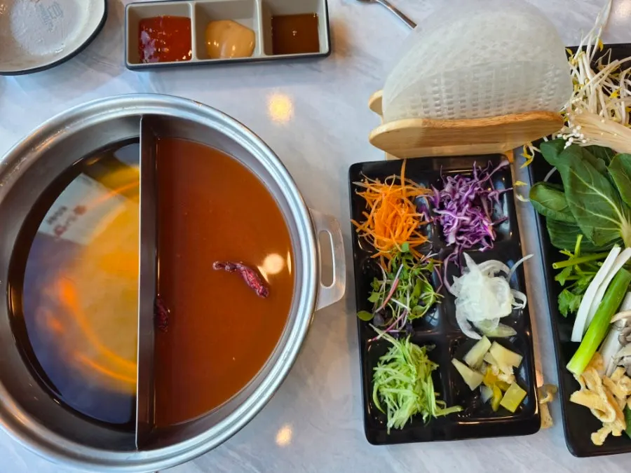Shabu-shabu broth and table setup
