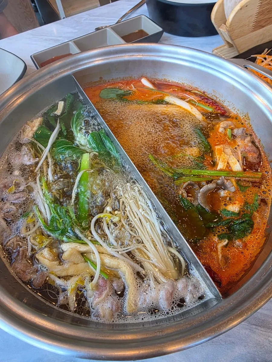 Shabu-shabu tray loaded with vegetables and meat
