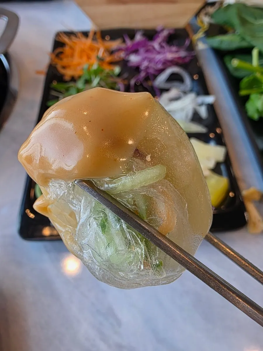 Spring roll wrapped with vegetables and peanut sauce