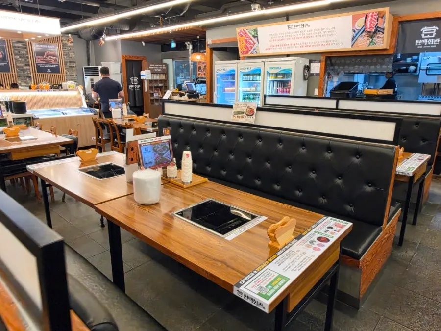 Interior view of the restaurant with the salad bar visible