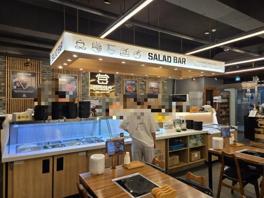 Self-serve bar with the meat corner set up