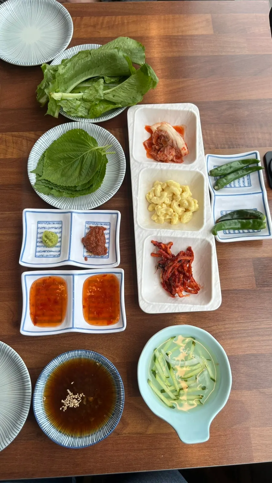 Cold cucumber soup and lettuce wraps from the self-serve bar