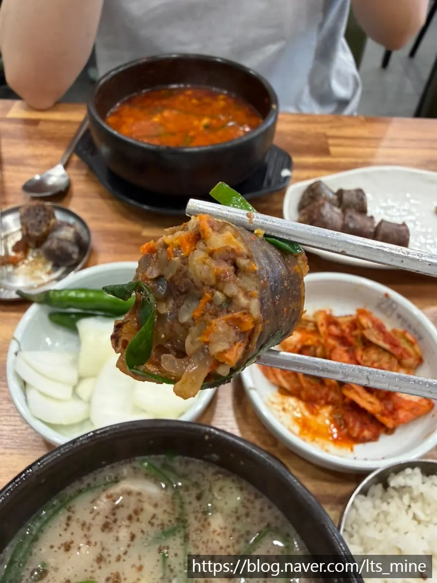 A spoonful of spicy sundae-guk