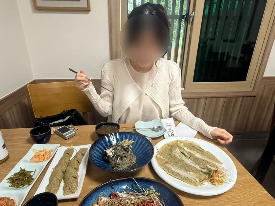 Wide shot of a table filled with buckwheat dishes
