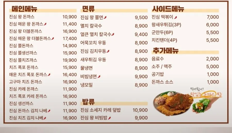 Jinsim King Donkatsu menu board and price list