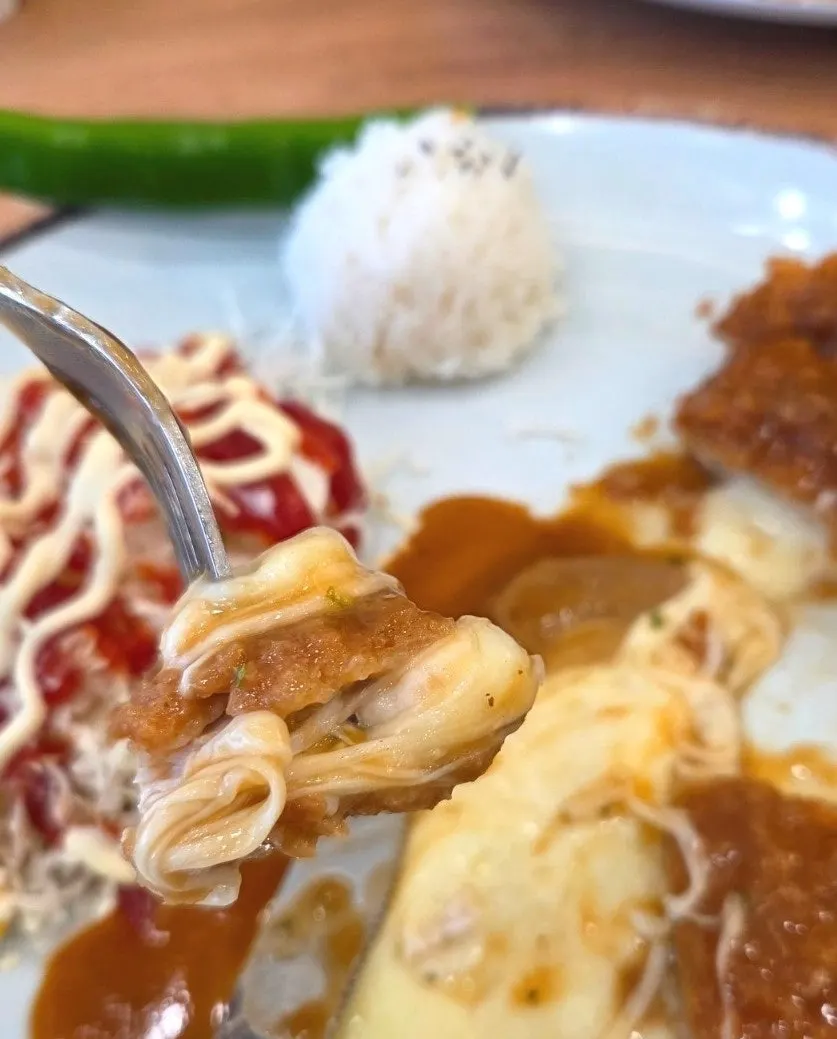 Cheese waterfall donkatsu bigger than a palm