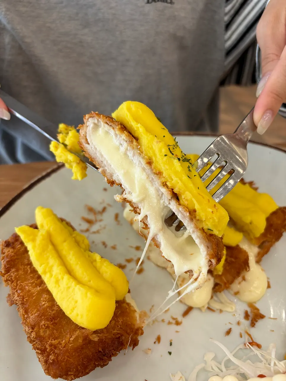 Cheese waterfall inside the donkatsu
