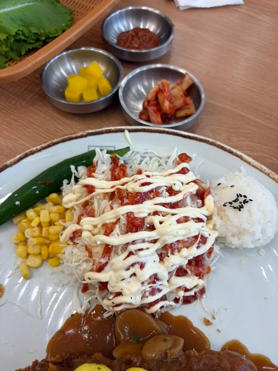 Donkatsu meal set with cabbage salad and rice