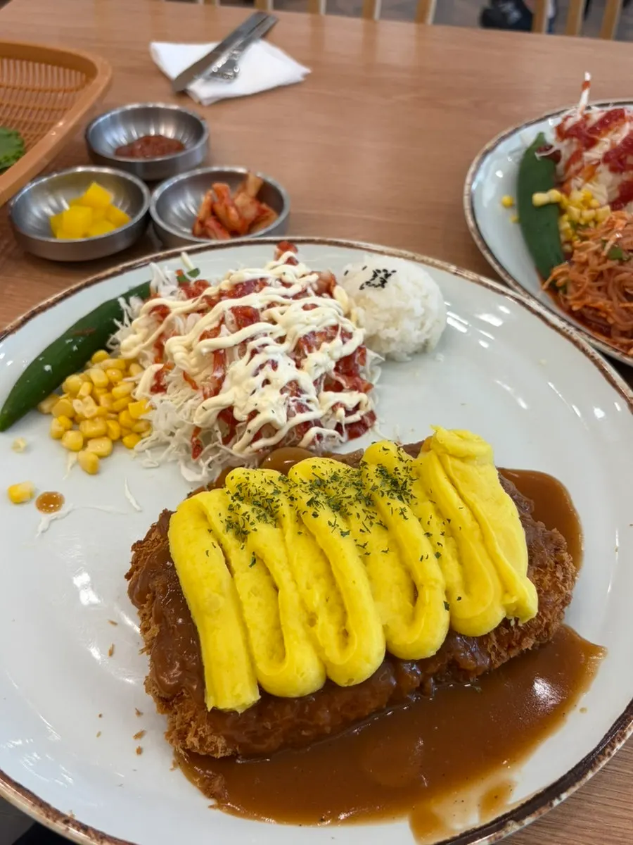 Sweet potato cheese donkatsu topped generously with sweet potato mousse