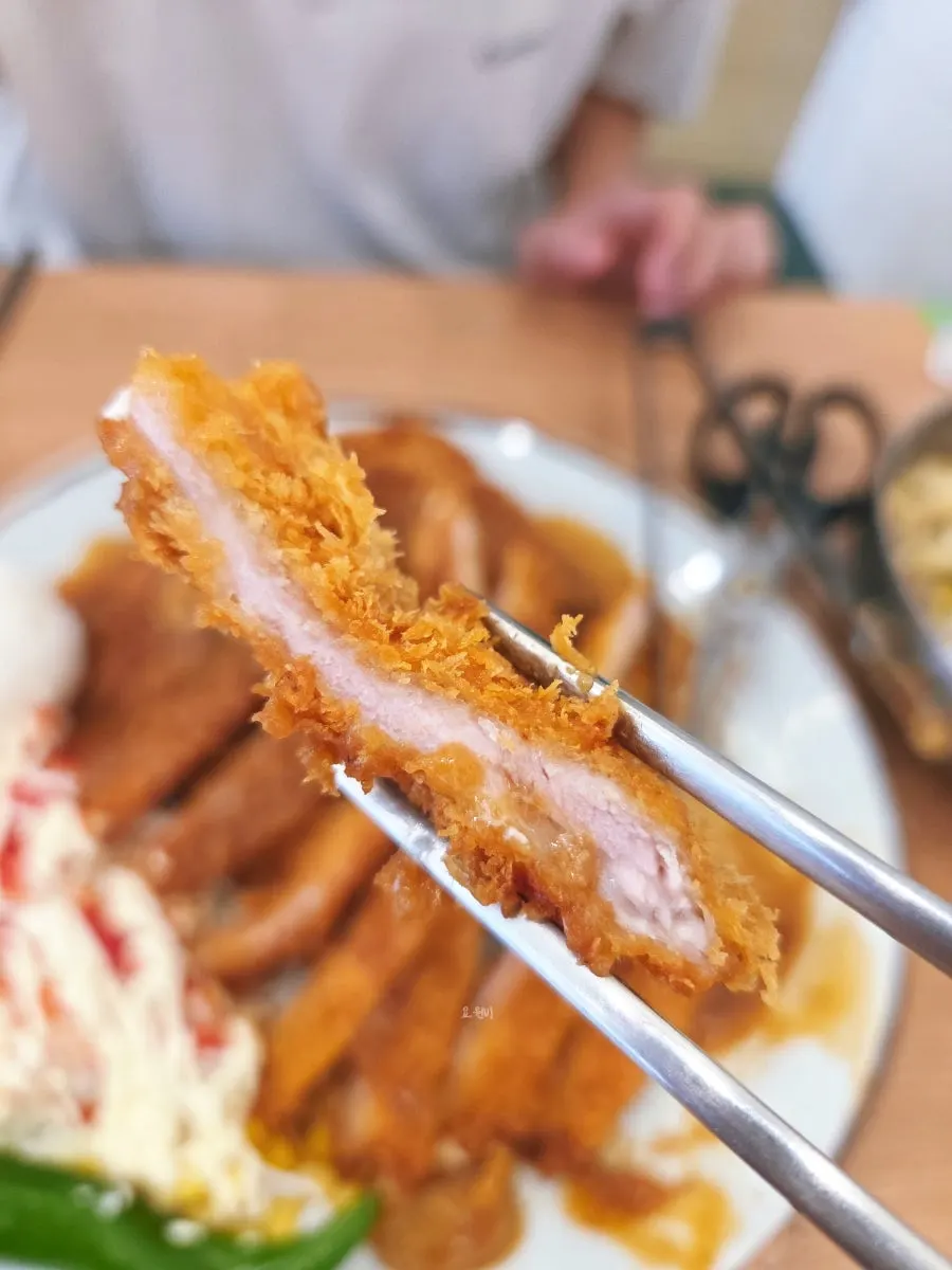 Cross-section of a thin, crispy cutlet