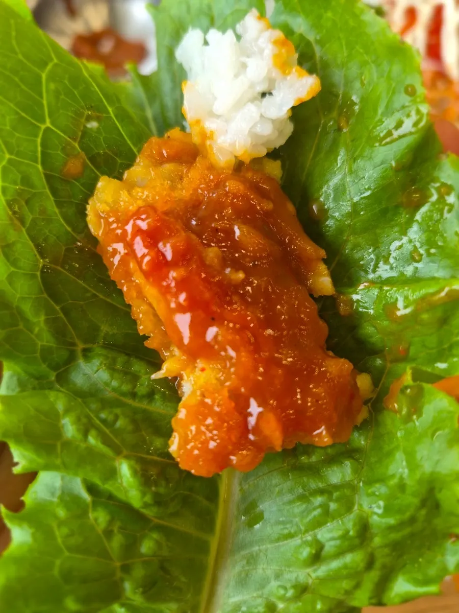 Donkatsu wrapped in lettuce
