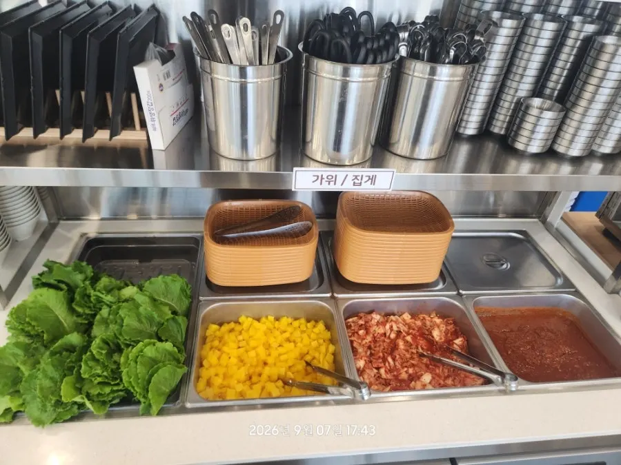 Self-serve corner with soup and side dishes