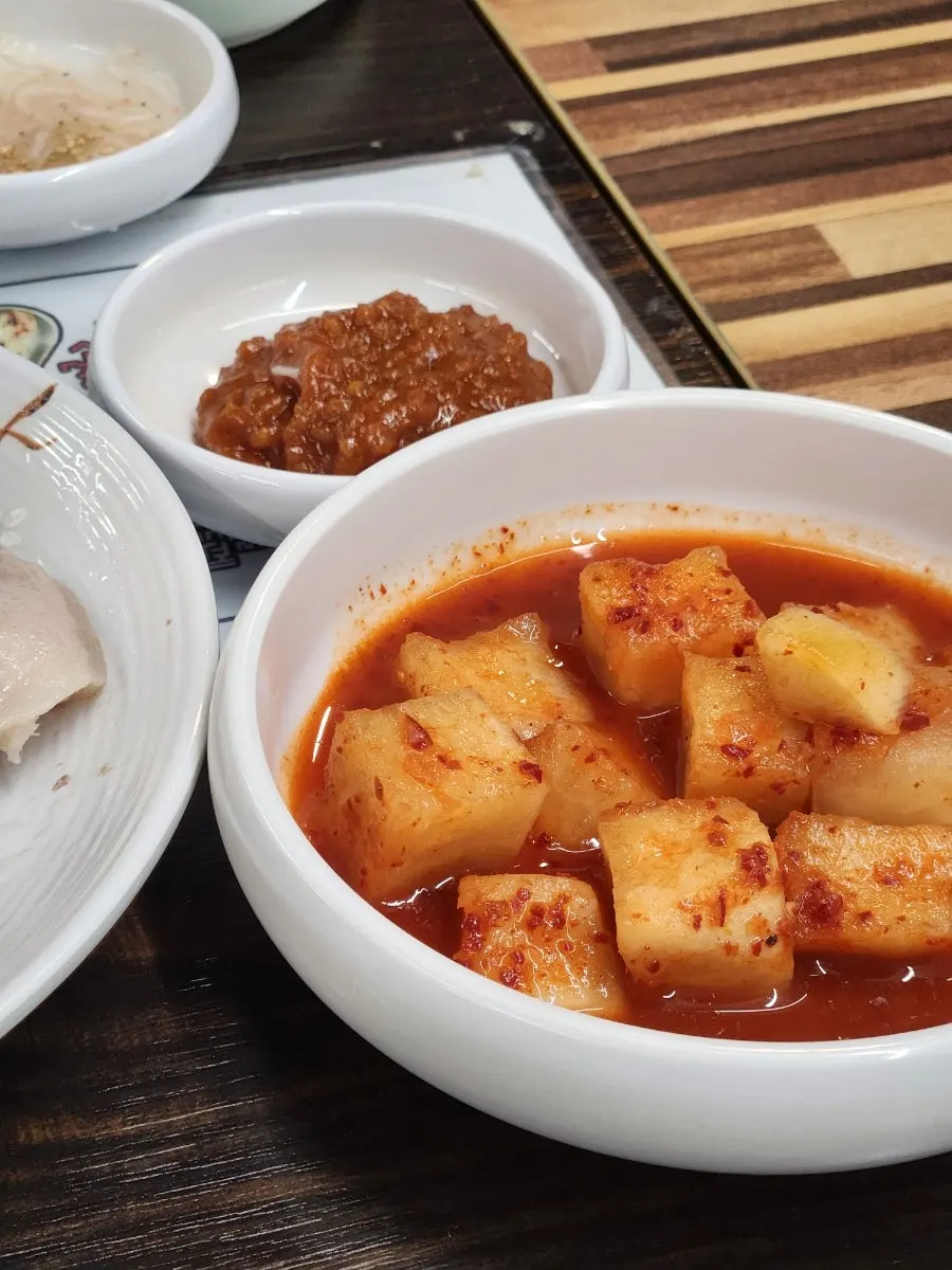 Diced radish kimchi served as a basic side dish