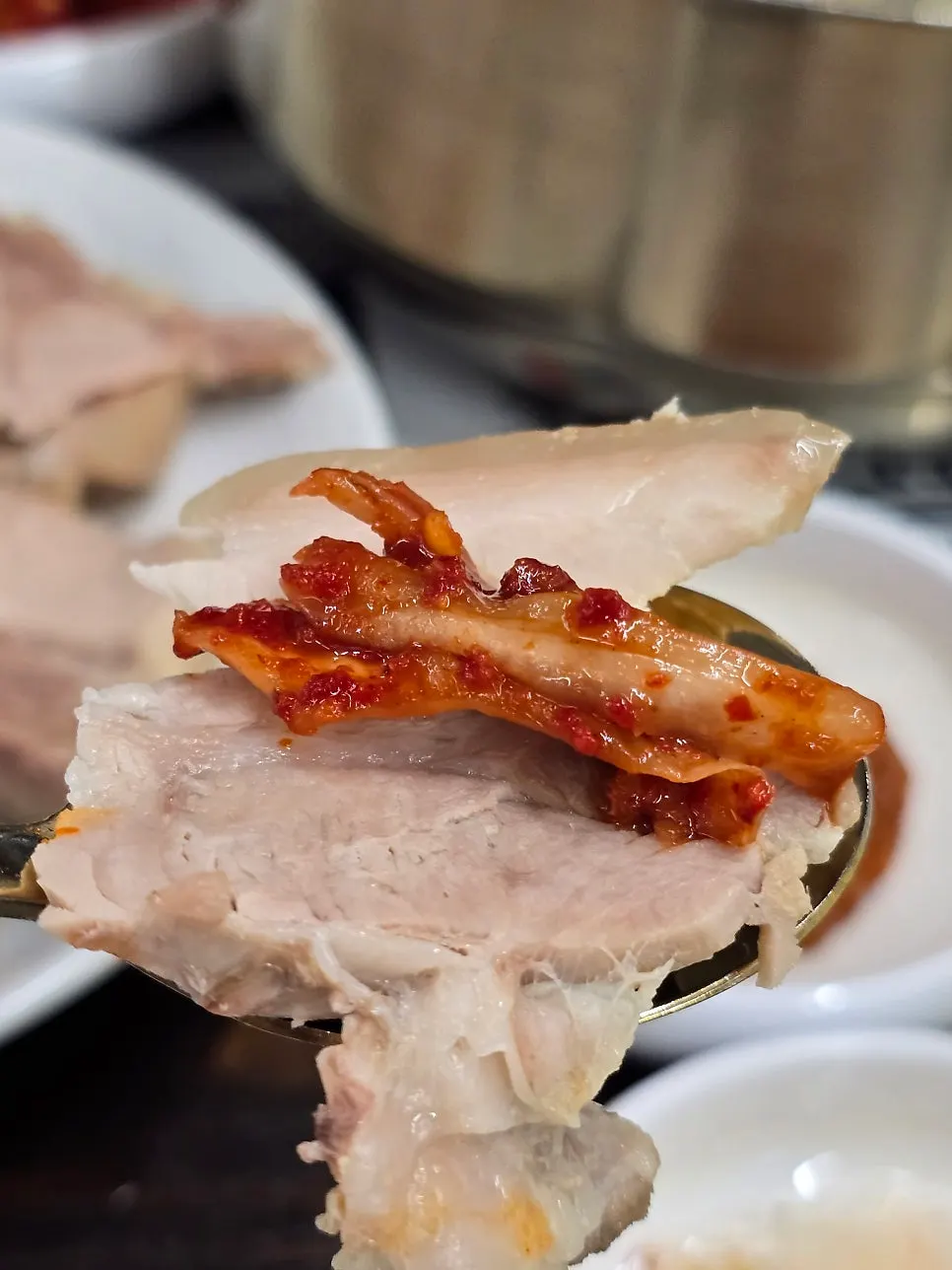 A plate of thickly sliced bossam