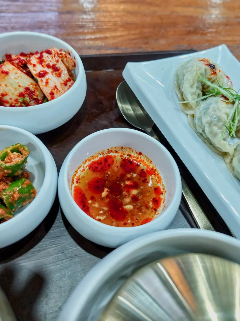 Geotjeori kimchi, chili relish, and special sauce sides