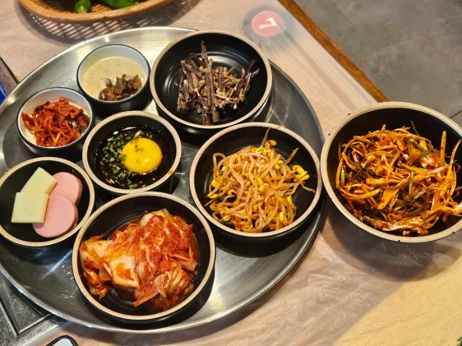 Basic banchan spread at Chodaebak Naengsam
