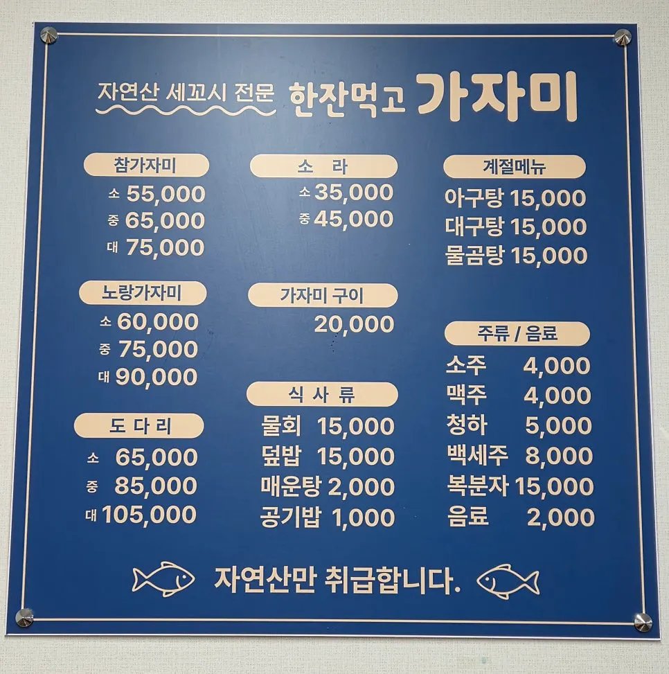 Flatfish menu board posted on the wall