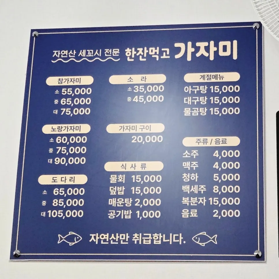 Sign listing other sashimi varieties like fluke