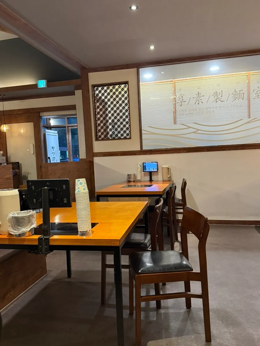 Tidy table seating at the Korean restaurant