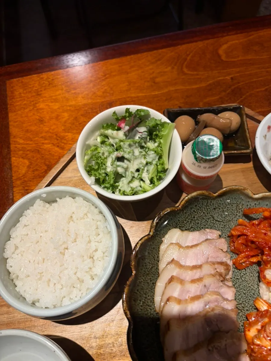 Bossam served together with kimchi