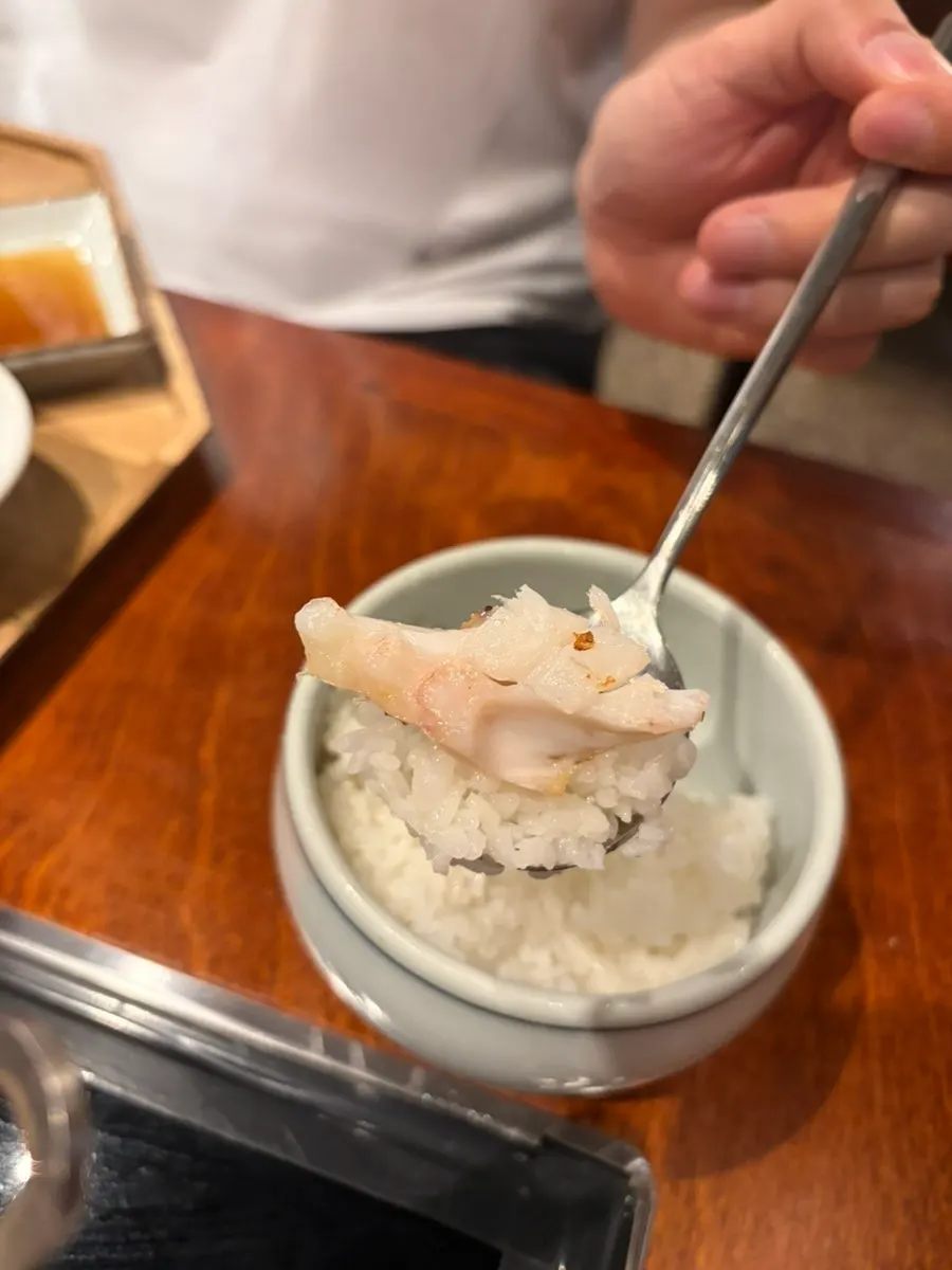 Grilled tilefish served with a bowl of rice