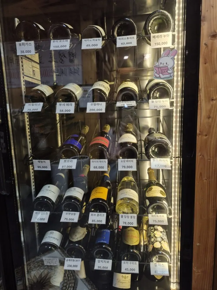Wine display shelf inside the Korean set-meal restaurant