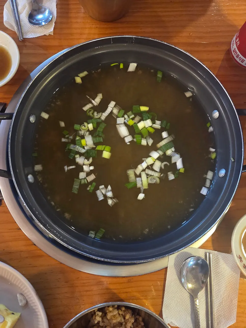 Table setting for beef hot pot kalguksu for two
