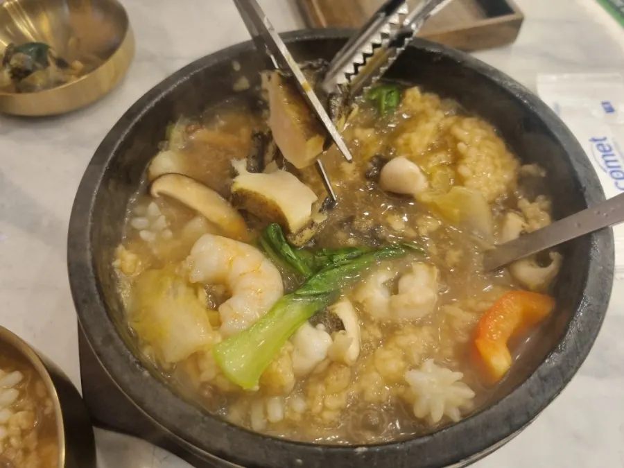 Jumbo-size abalone topping the nurungji-tang