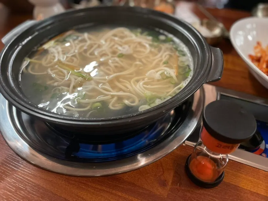 Kalguksu noodles and fried rice ingredients before being added