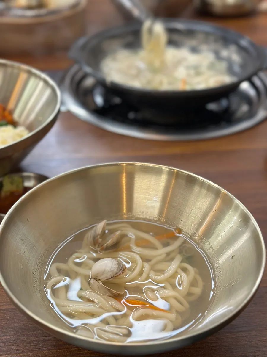 The set for two with several dishes